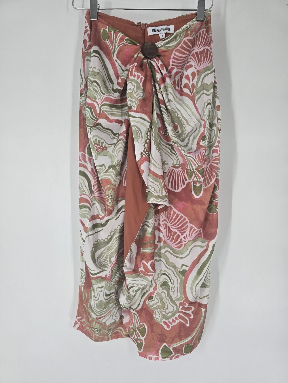 Andrea Iyamah Behati Resort Skirt Abstract Mushroom Print Orange Green Size S